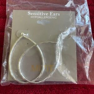 Mixit Silver Hammered Teardrop Hoop Earrings Hypoallergenic Sensitive Ears NEW